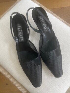 LUXURY PREVATA Mesh and Leather Slingback Shoes Italy 8B